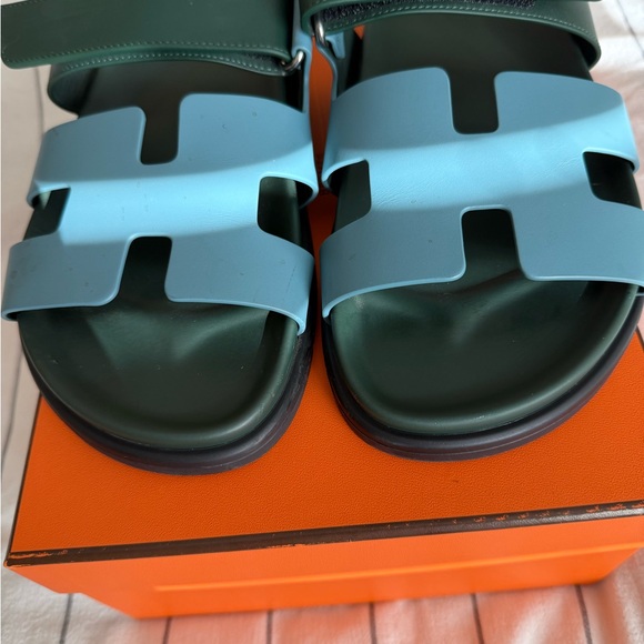 Hermes Leather Slide Sandals Blue and Dark Green SZ 40.5 only wore once duster main image 2